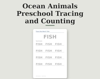 Paquete imprimible de fichas de trabajo sobre animales marinos para preescolares, con actividades para contar animales marinos y trazar figuras del océano para niños pequeños.