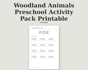 Paquete de actividades imprimibles para preescolar con temática de bosque: actividades de trazo y conteo para niños pequeños (matemáticas preescolares) en formato PDF.