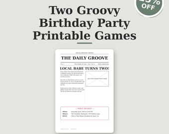 Dos imprimibles geniales para fiestas de cumpleaños con juegos retro para el segundo cumpleaños y un kit de decoración genial para el segundo cumpleaños con pancartas y bingo de margaritas en PDF.