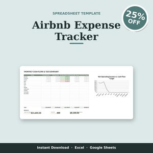 Peut inclure: Un modèle de feuille de calcul Airbnb Expense Tracker présentant un tableau de résumé mensuel des flux de trésorerie et des taxes avec des colonnes pour les revenus, les dépenses et les objectifs, ainsi qu'un graphique linéaire.