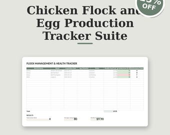 Hoja de cálculo para el seguimiento de la parvada de gallinas y registro de la producción de huevos para criadores de gallinas domésticas.