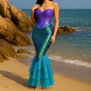 Robe queue de sirène scintillante, robe de costume de sirène pour femme pour le cosplay d'Halloween et la fête