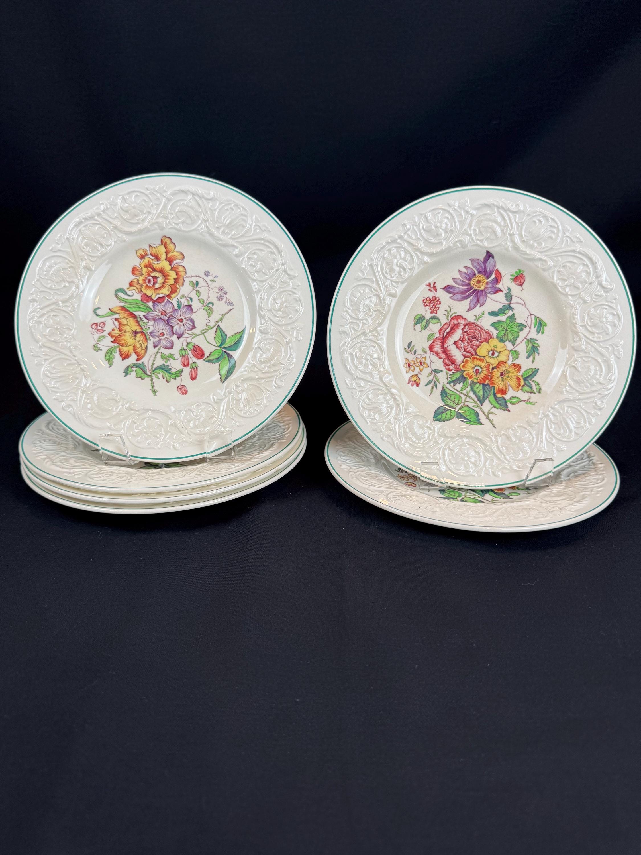 Lot De 3 Assiettes à Dessert Wedgwood Patrician – Faïence Anglaise Guirlande, Beige