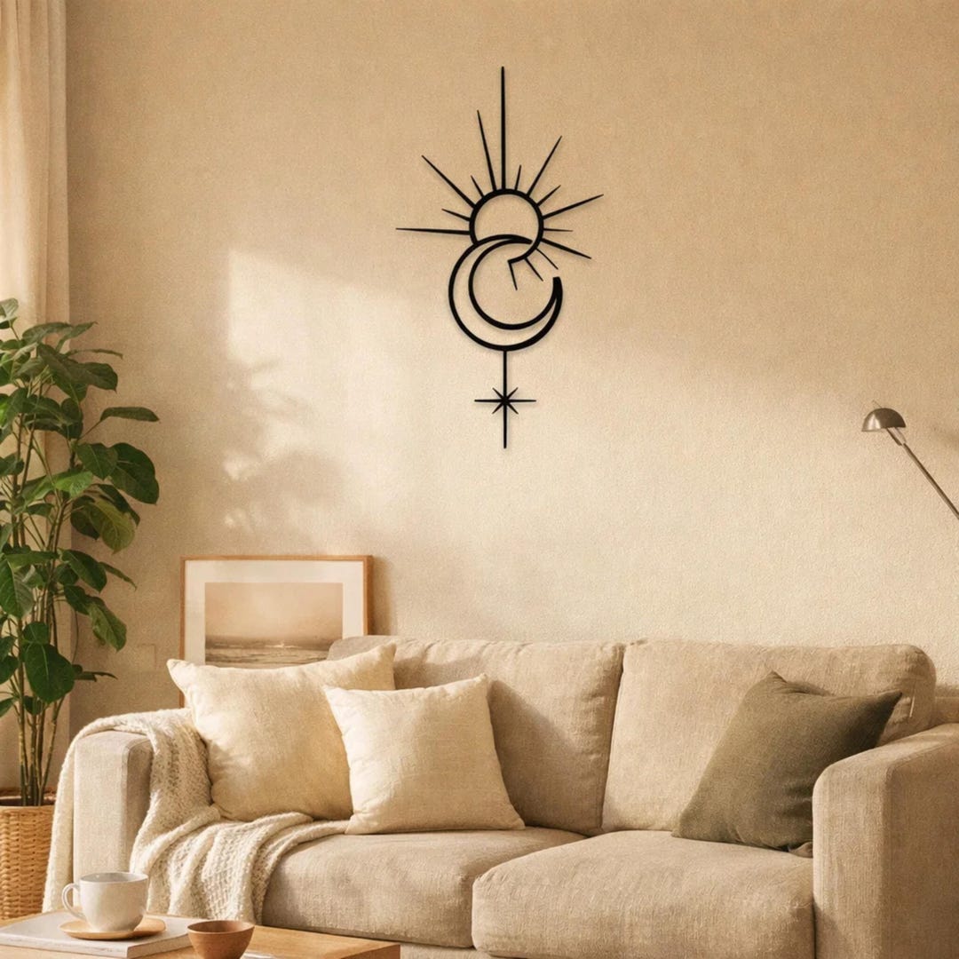 Minimal Sun Moon Decor Metal Wall Art – Celestial - Etsy