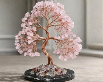 Pink Gemstone Tree Decor – Natural Stone Chips Copper Wire