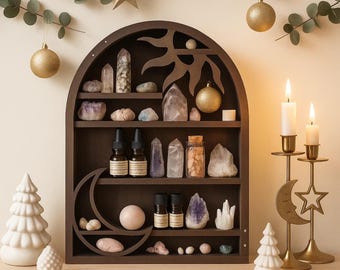 Decoración de Sol y Luna Celestial Negra - Estante para Baratijas - Expositor de Cristal Pequeño - Mini Altar