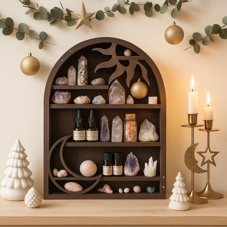 Svart himmelsk sol- och månedekoration - prydnadshylla - liten kristalldisplay - minialtare bild 1