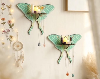 Juego de 2 estantes con forma de mariposa - Decoración de pared espiritual - Exhibición de cristales celestiales – Fairycore
