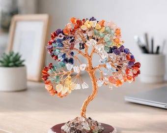 Multi color Gemstone Tree Decor – Natural Stone Chips Copper Wire
