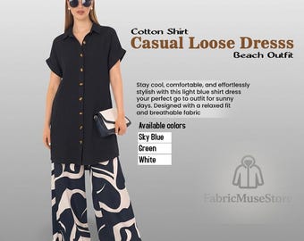Cotton Shirt Dress Women Button Down Summer Dress Casual Loose Dresss Beach Vacation Outfit