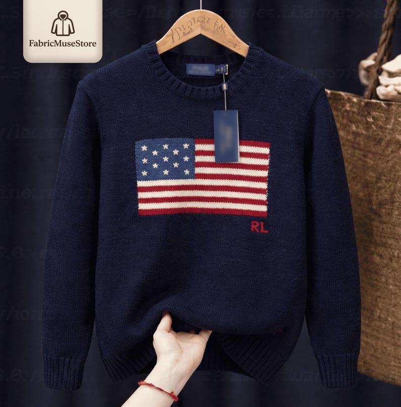 Polo Ralph Lauren Knit Mohair Black Wool Pom USA Flag Stars Stripes Applique Polo Ralph Lauren Men main image 3