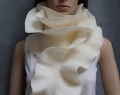 Handmade felted Long ruffle scarf - White - Ivory - Milky - Made to order