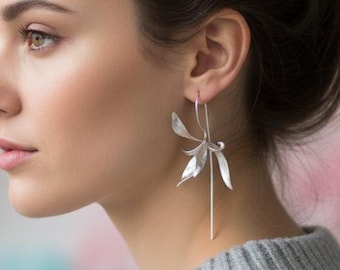 Silver Earrings, Silver Flower Earrings, Sterling Silver, Handmade earrings, Personalized Earrings, Jewelry Gift for Her/Costume Jewelry