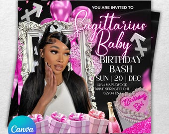 Pink Sagittarius Birthday Flyer, Sagittaruis Bash Flyer,Birthday flyer, Birthday Girl, Party Flyer,Celebration Flyer,Birthday Event,Birthday