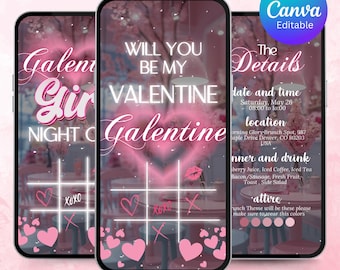 Animated Galentine's Girls Night Invitation: Editable Canva Template (Digital Download)