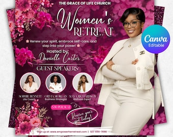 Women's Retreat Flyer, Woman Conference Flyer, Guest Speaker Flyer, Networking Celebration Template, Church Event Flyer, Canva Editable