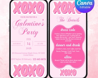Galentine's Day Invitation Template Editable Animated Party Evite Digital Video Electronic galentines day brunch Galentines Party Text Ecard