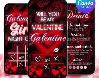 2026 Galentine’s Video Invitation, Animated Galentine Invite, Digital Girls Night Evite, Valentines Editable Canva Template