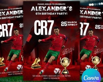 Ronaldo football invitation, It’s Game Time Soccer Party, Any Age Football Birthday Invitation, canva editable template