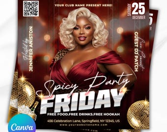 Saturday Night Party Flyer, Adult DJ Nightclub Party Flyer, Mega DJ Music Event Flyer, Spin The Block Party Flyer, Canva Editable Template