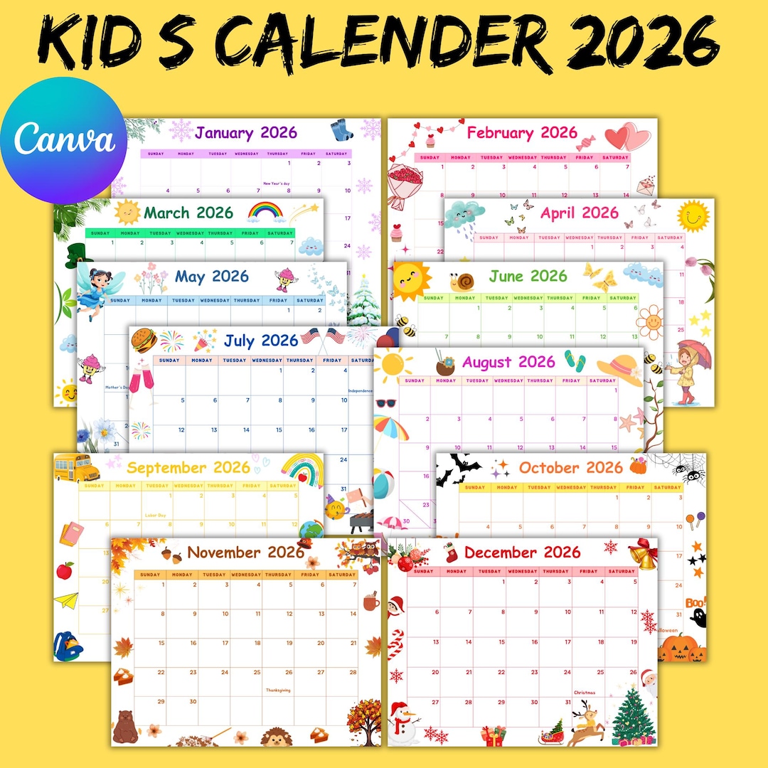 Editable 2026 Monthly Calendar | Cute Printable Kids Planner ...