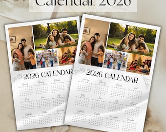2026 Photo Calendar Canva Template | A3 + A4 + US Letter Size | Printable Family Gift (Digital Download)