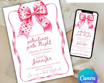 Galentine's Day Party Invitation, Galentines Day Invite, Retro Galentine Invite, Girls Night, Valentine's Party Invitation, Editable Canva