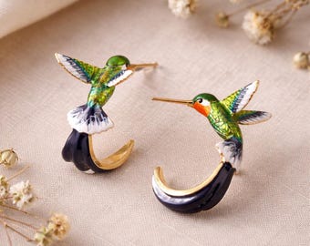 Hummingbird Stud Earrings, Nature Inspired Bird Earrings, , Colorfull Bird Jewelry Unique Bird Lover Gift, Gift For Her