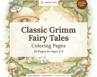 Grimm’s Fairy Tales Coloring Pages – Printable Coloring Book for Kids (20 Pages) – Instant Download