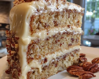 Receta de pastel de mantequilla y nueces pecanas en capas (PDF) – Pastel sureño húmedo – Guía fácil de repostería y decoración