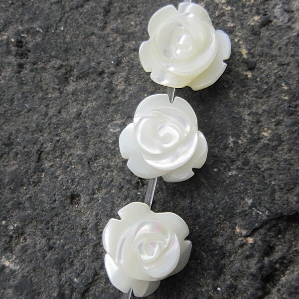 White Mother of Pearl Shell Carved Flower Cabochon 8x4mm Focal Deisgner Beads-- Full Drilled -- 8pcs