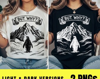Mas por que Pinguim PNG, Meme Vintage do Pinguim POR QUÊ, Pinguim Niilista nas Montanhas PNG, Camiseta Mas Por Que, Sublimação de Gravura Retrô (Download Digital)