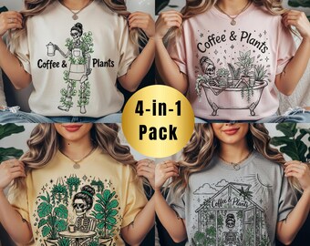 Pacote de imagens PNG de esqueleto tomando café e plantas, clipart de esqueleto bebendo café, PNG de mãe de planta, esqueleto jardineiro, senhora das plantas (download digital)