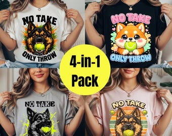 Pacote com 4 imagens PNG "Sem Pegar, Só Arremessar", designs engraçados para camisetas com memes de cachorros, presente para pais de cachorros, Pastor Alemão com Bola de Tênis (Download Digital)