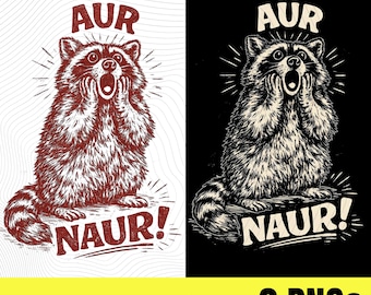 Aur Naur Guaxinim PNG, PNG de reação engraçada com gíria australiana, design engraçado para sublimação de meme, clipart de animal em xilogravura vintage, download digital