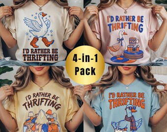 Eu preferiria estar garimpando em brechós PNG, Pacote de brechós com ganso, Estética retrô de brechó, Ganso estilo vovó PNG, Amante de compras vintage (Download digital)