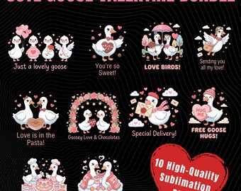 Pacote de imagens PNG de gansos fofos para o Dia dos Namorados: Clipart de ganso kawaii, trocadilhos gráficos para o Dia dos Namorados, conjunto de arte romântica com animais (download digital)