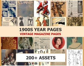 1900s Magazine Page Collection | Vintage Ephemera for Junk Journals (Digital Download)