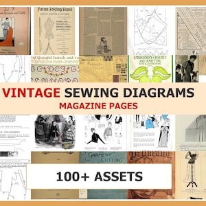Samling av vintage sömnadsdiagram | Antika tidningssidor | Utskrivbara | Skräpjournal | Scrapbook | Sidset