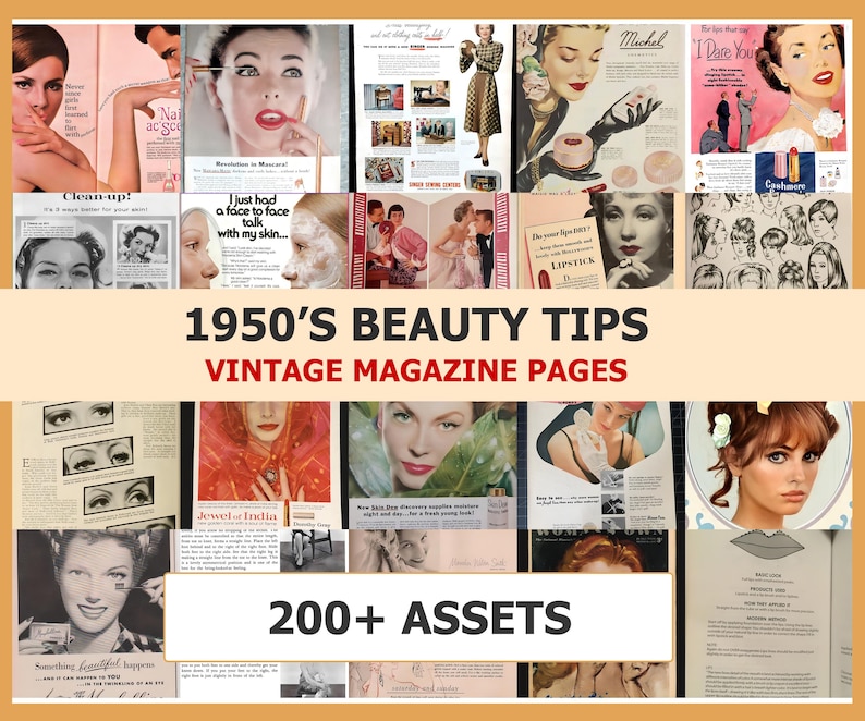 Sidor från tidskriften Beauty Tips från 1950-talet | Vintage Ephemera (digital nedladdning) bild 1