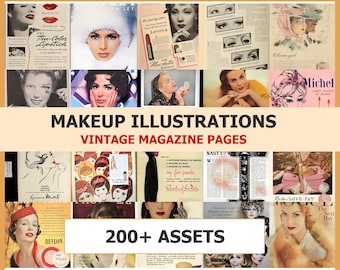 Vintage Makeup Illustration Magazine Pages | Junk Journal Ephemera (Printable)