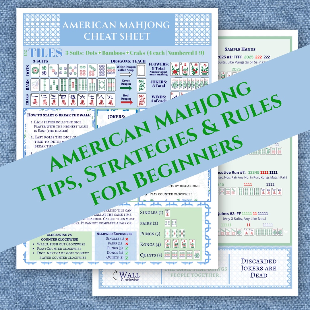 Rules For Mahjong American Mahjong Cheat Sheet Printable Mahjong Quick Reference Guide ...