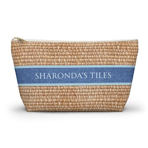 Seagrass Personalized Mahjong Tile Bag Coastal  Linen Look Custom Mahjong Storage Pouch Neutral Beach Style Coastal Tile Bag Mahjong Gift