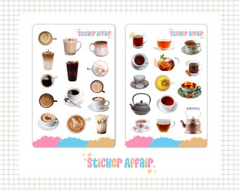 Foglio di adesivi - Adesivi per caffè/diario, adesivi per agenda, adesivi per scrapbooking, adesivi per journaling, adesivi per bullet journal, adesivi decorativi