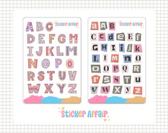 Stickervel - alfabet | dagboekstickers, plannerstickers, plakboekstickers, journaling, bulletjournalstickers, decoratieve stickers