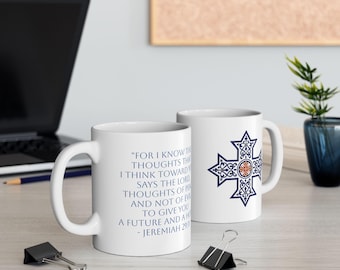 Keramische mok Jeremia 29:11, motiverend drinkgerei voor koffie- en theeliefhebbers, op geloof geïnspireerd cadeau