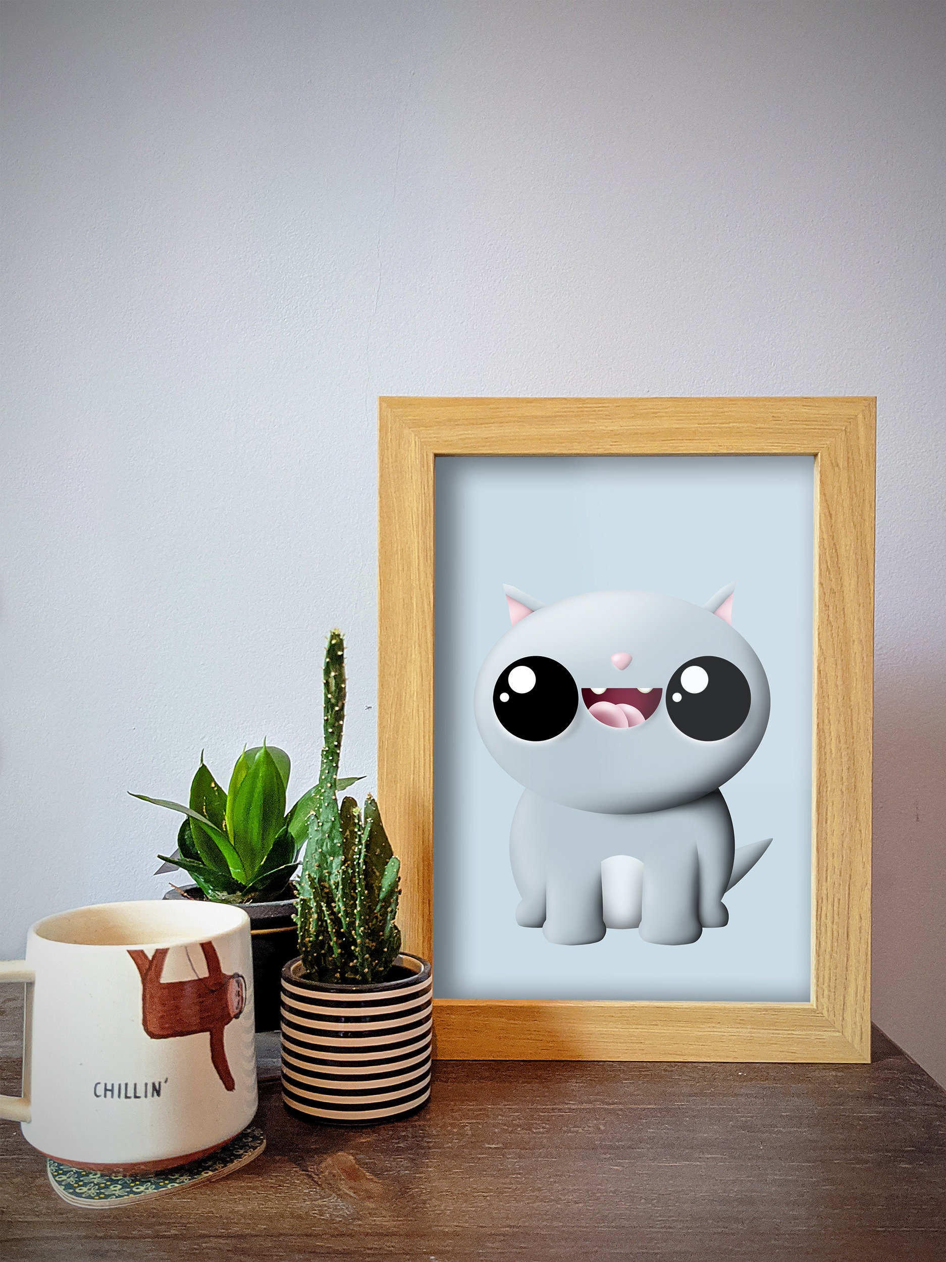 Super Cute Kawaii Kitten Cat Character Smile Wall Art Poster | Etsy