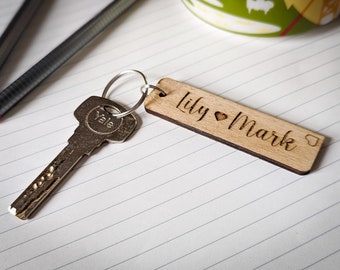 Personalised wooden Keyring perfect Valentine gift for her him yourself for the one you love