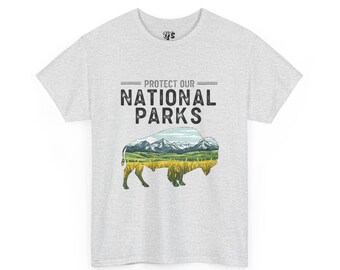 Camiseta con estampado de bisonte "Protejamos nuestros parques nacionales", algodón ecológico