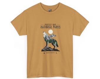 Camiseta de algodón de los Parques Nacionales Wolf, ropa de aventura al aire libre